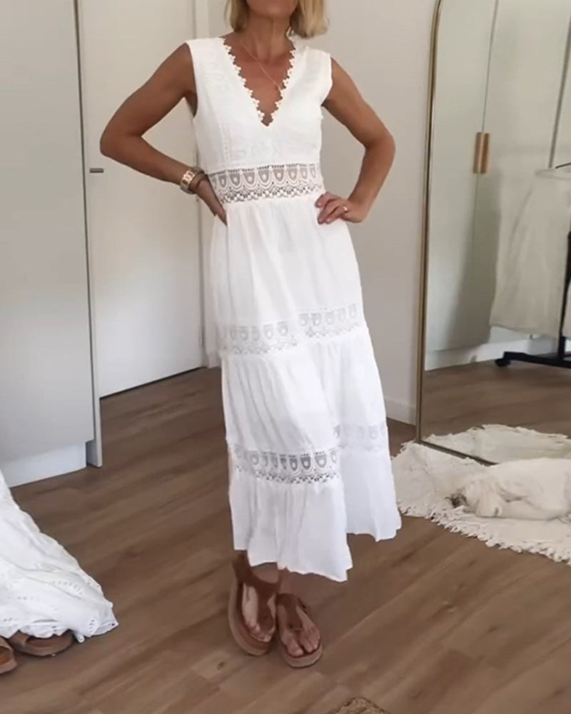 Helena - Vestido de encaje artesanal con escote en V