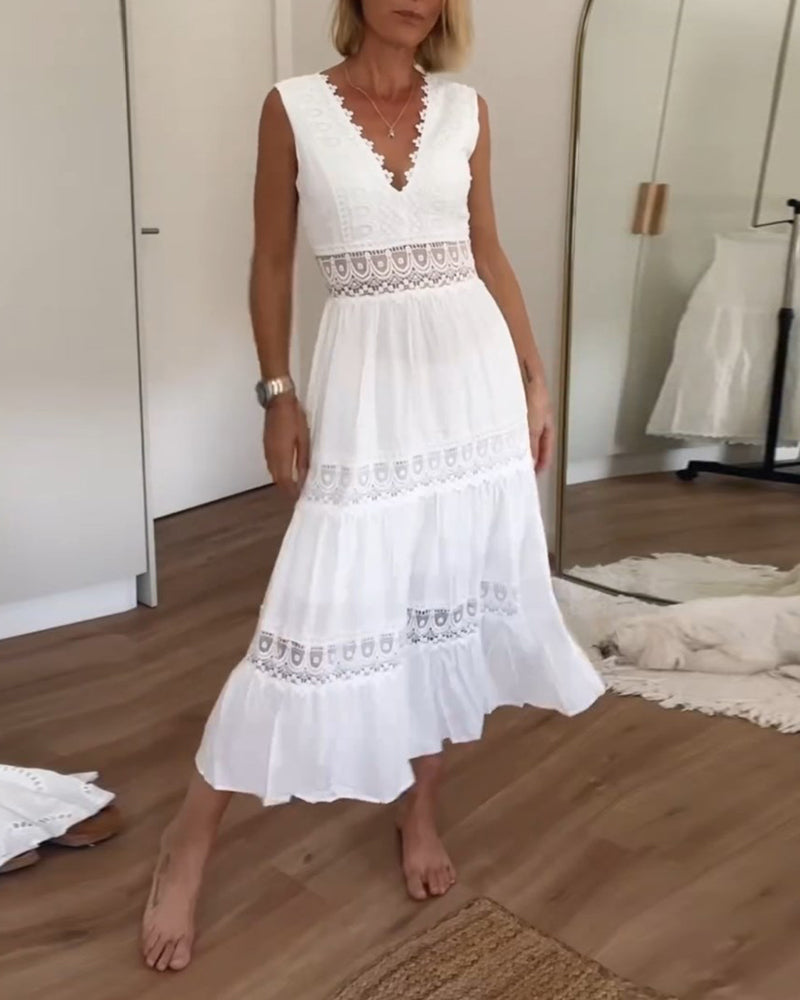 Helena - Vestido de encaje artesanal con escote en V