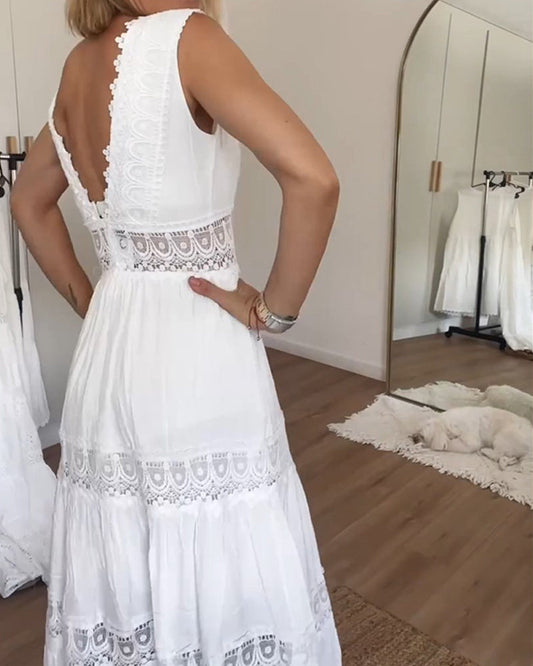 Helena - Vestido de encaje artesanal con escote en V