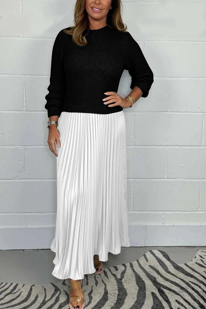 Claudia - Vestido maxi con jersey y falda plisada