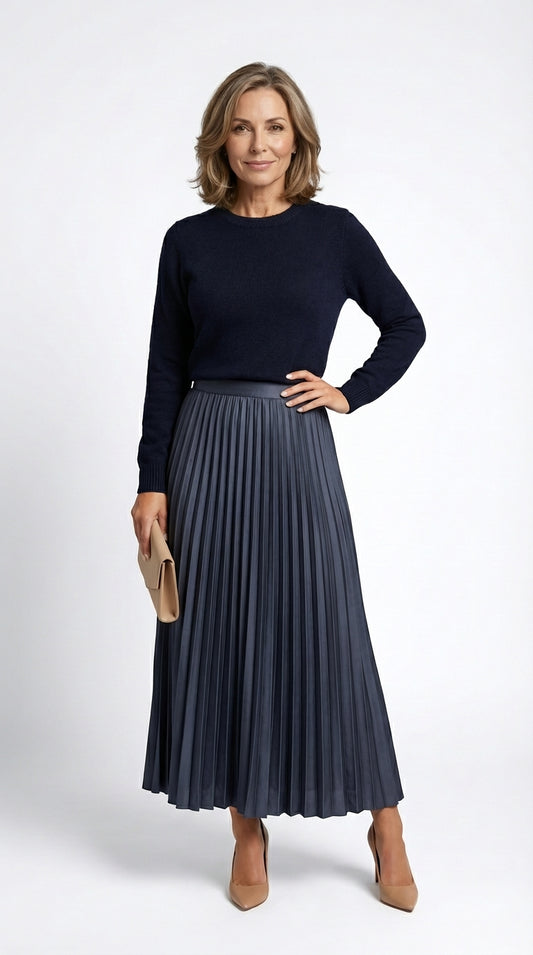 Claudia - Vestido maxi con jersey y falda plisada