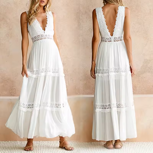 Helena - Vestido de encaje artesanal con escote en V